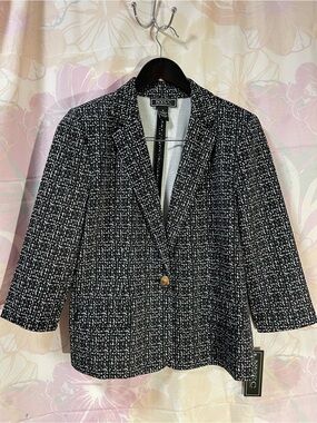 NYCC Black & White Tweed Single-Button Blazer